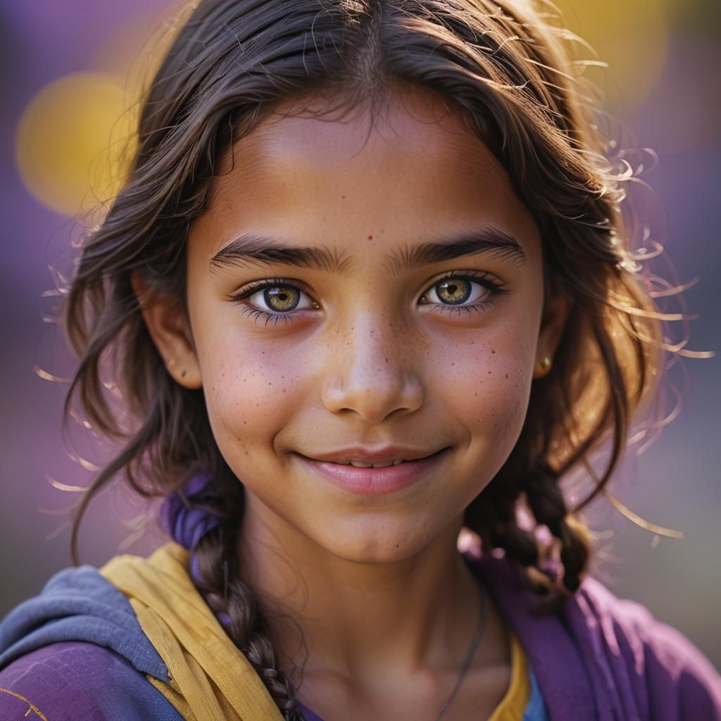 Expressive Portrait of a Smiling Girl in Pastel Colors