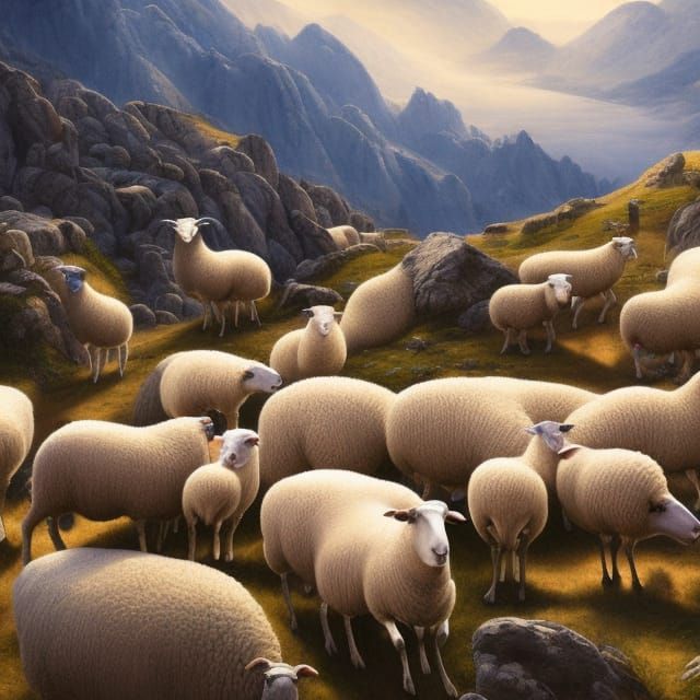 Mountain Sheep in Detailed Gouache Painting