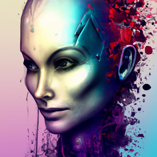 Detailed Cyborg Woman in Splash Art Style