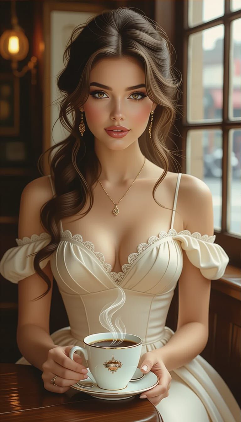 Woman as Coffee Cup in Photorealistic Style