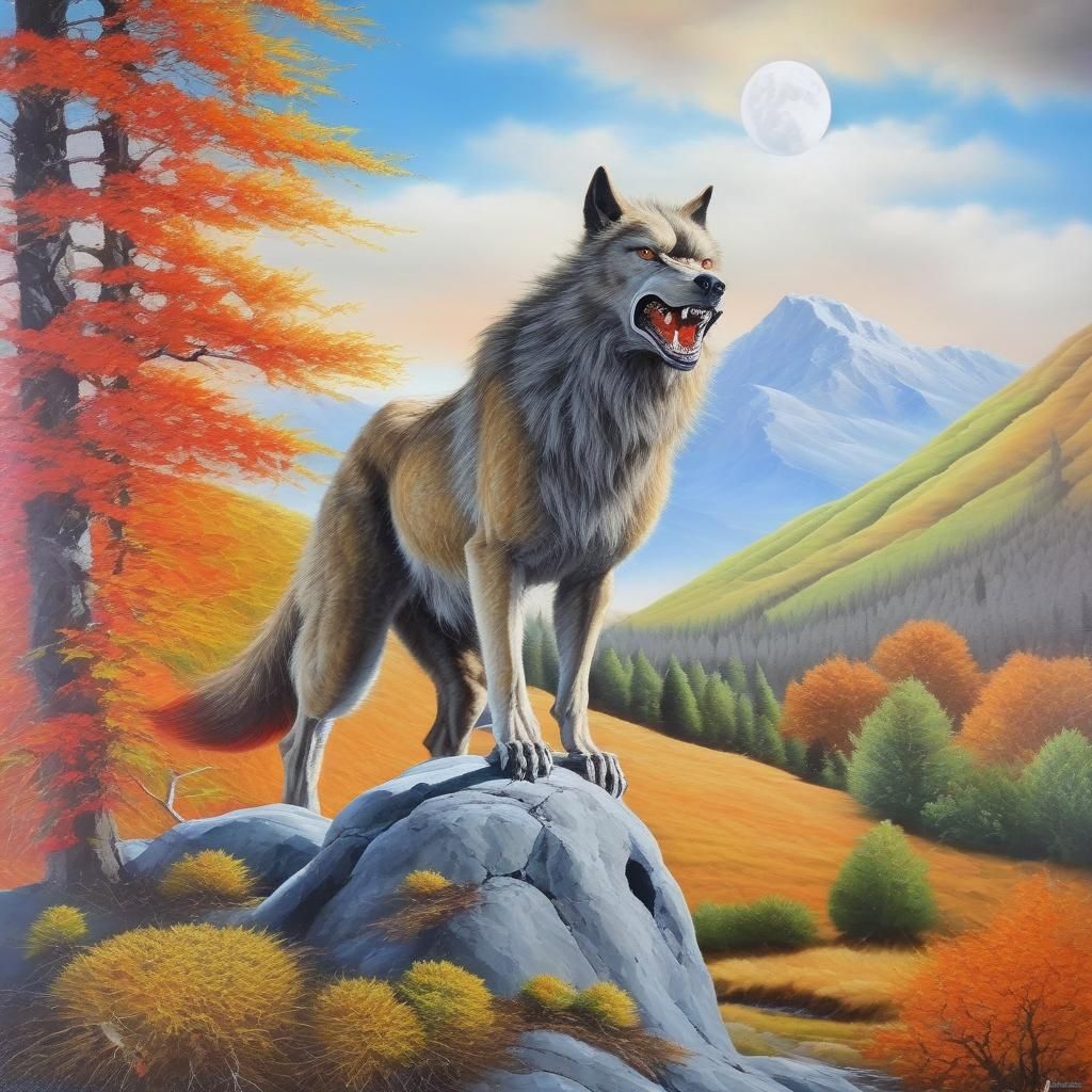 Menacing Werewolf Howls at the Moon