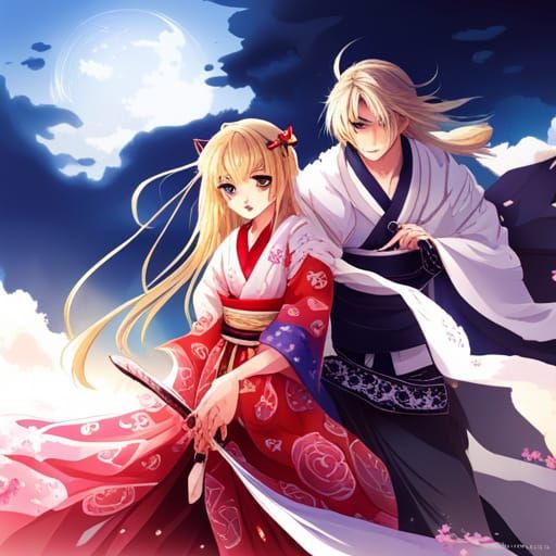 Anime Girl Samurai Fight in Manga Style