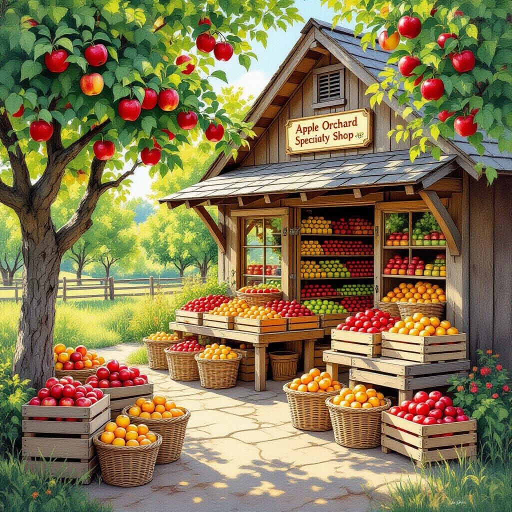 Charming Apple Orchard in Harmonious Art Styles