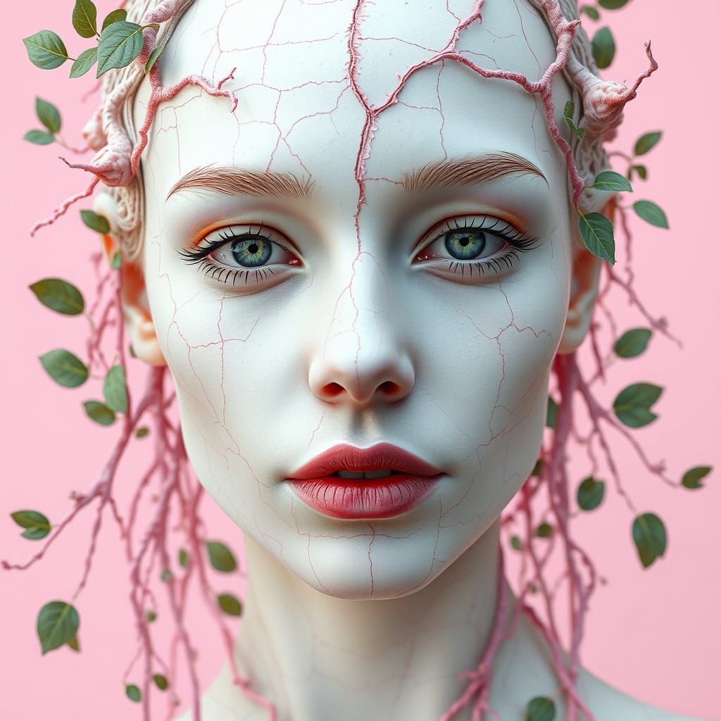 Ethereal Surrealism: Cracked Porcelain Beauty in Digital Art
