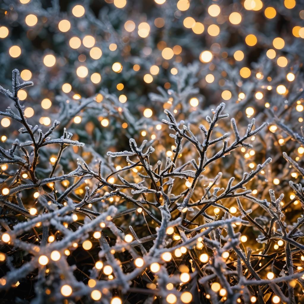 Twinkling Christmas Lights on a Frosty Evening