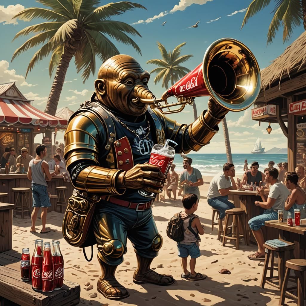 Tuba Drinking Coca-Cola: Detailed Comic Book Art