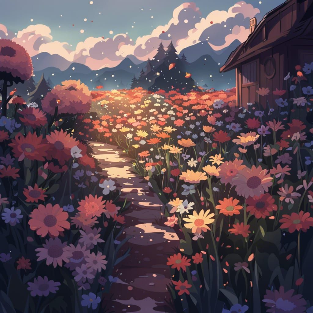 Anime Flowers in Bloom: Cel-Shaded Art