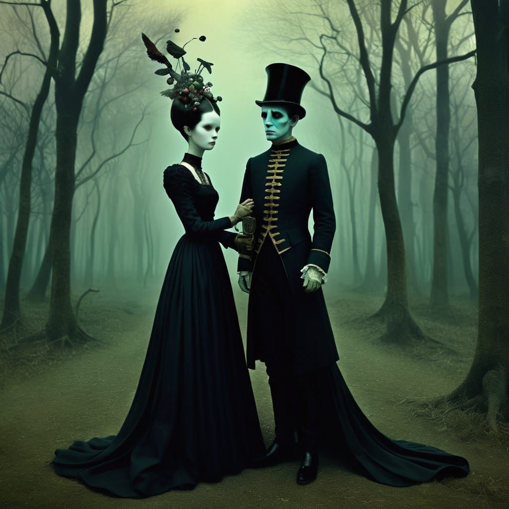 Dark Fairytale Couple in Surreal Dystopia