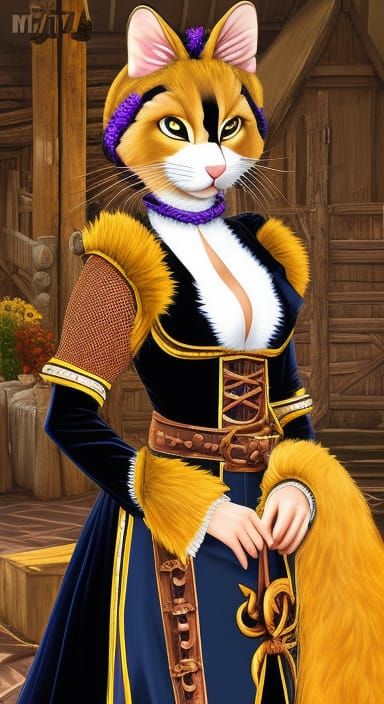 Medieval Feline Goddess in Ornate Spandex Dress, Inspired by...