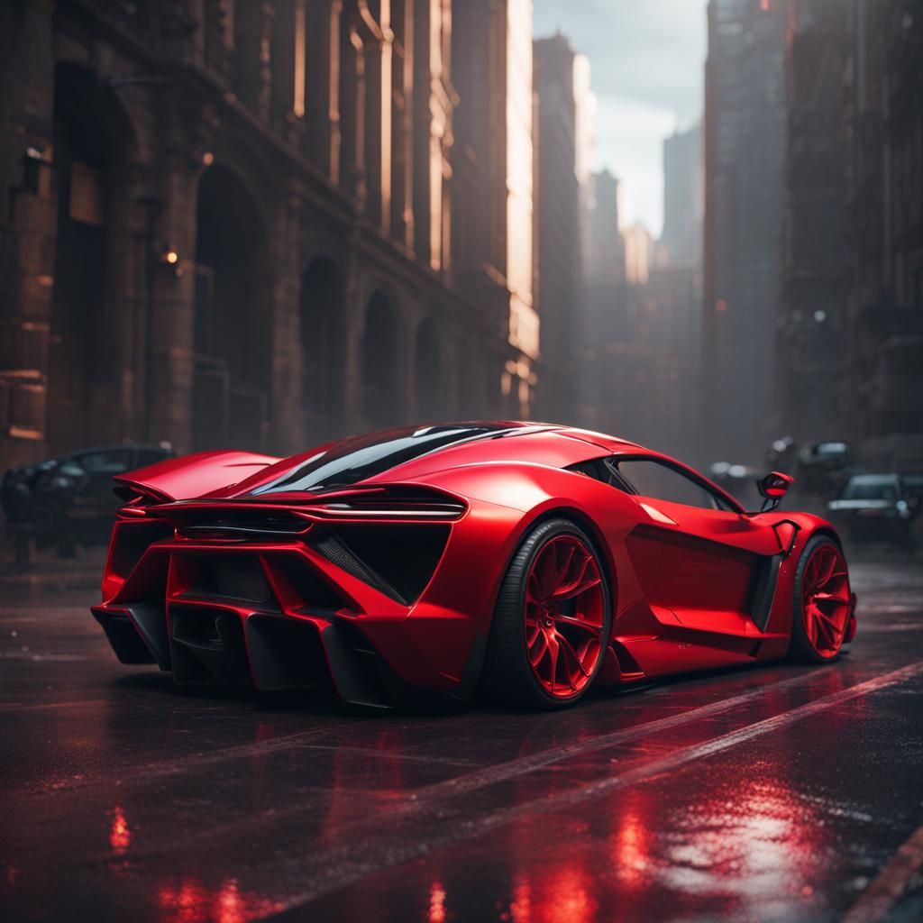 Red Supercar in Detailed Matte Painting Style