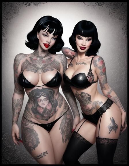 Gothic Marilyn and Bettie with Tattoos
