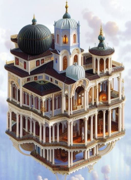 Impossible Escher Palace with Art Nouveau Architecture