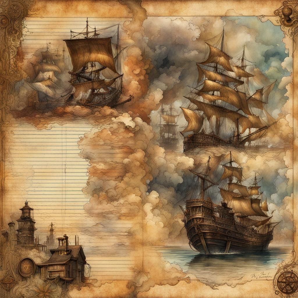 Vintage Pirate Portrait with Map in Watercolor Style