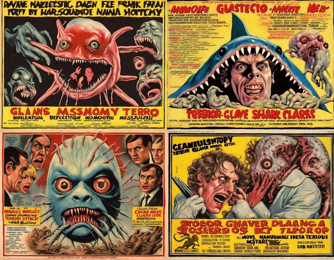 Surreal 1970s Italian Horror Poster: Shark, Medusa, and Carn...
