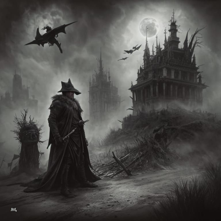 Spooky Graveyard Scene with Bats and Ghosts