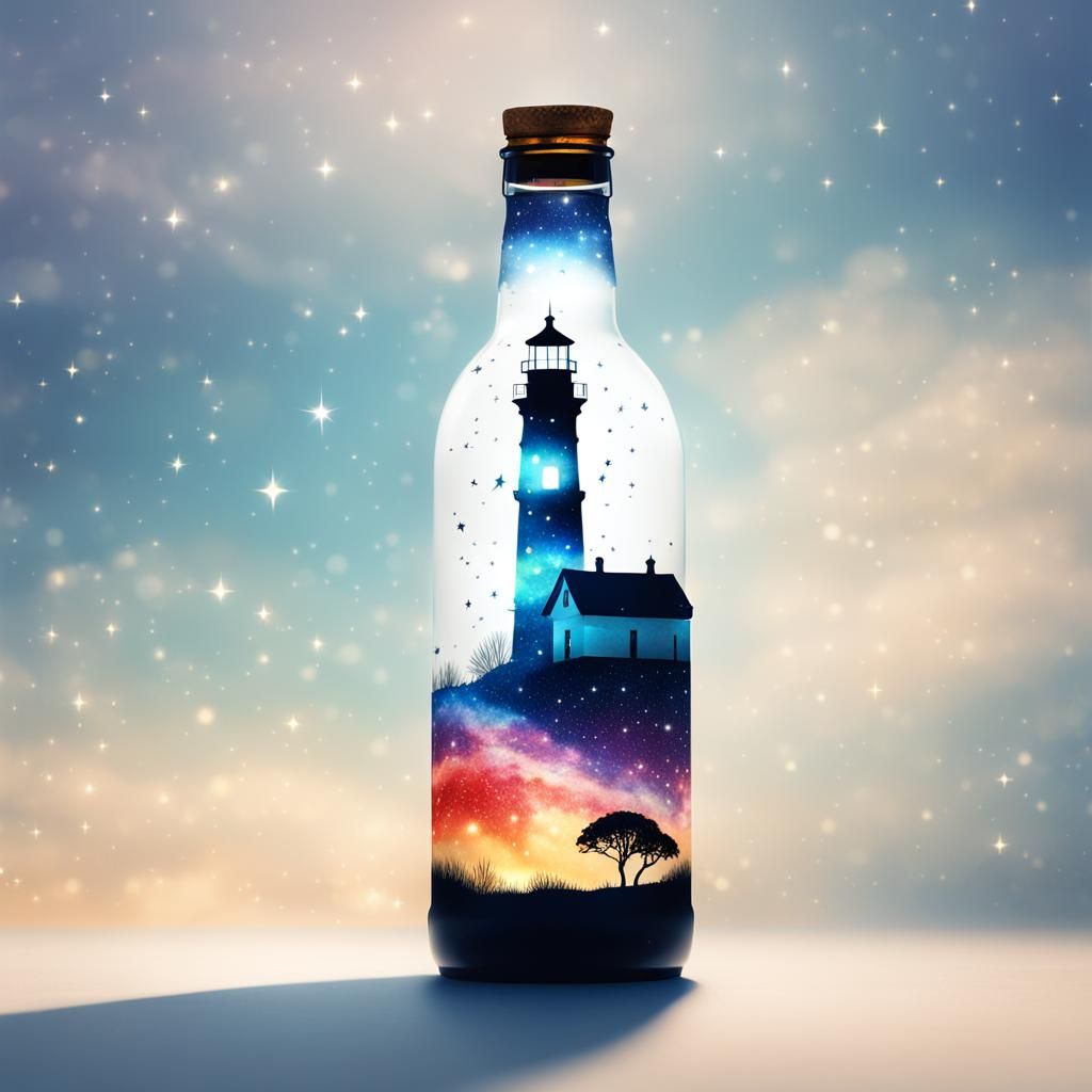 Lighthouse in a Bottle: Double Exposure Silhouette