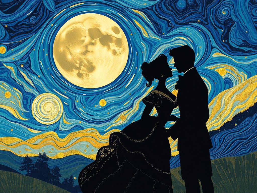 Whimsical Moonlit Romance in Post-Impressionist Style