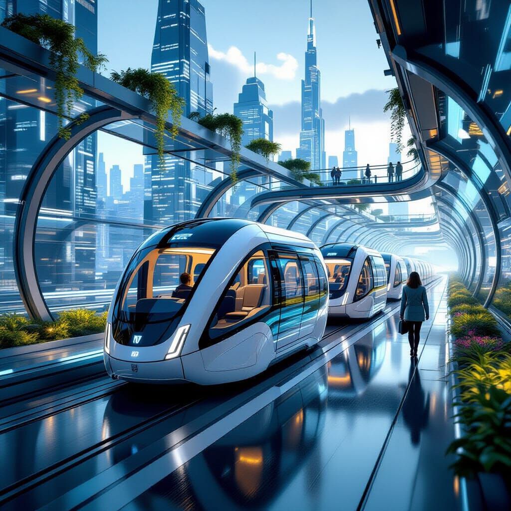 Futuristic Transit Pods Glide Through Megacity