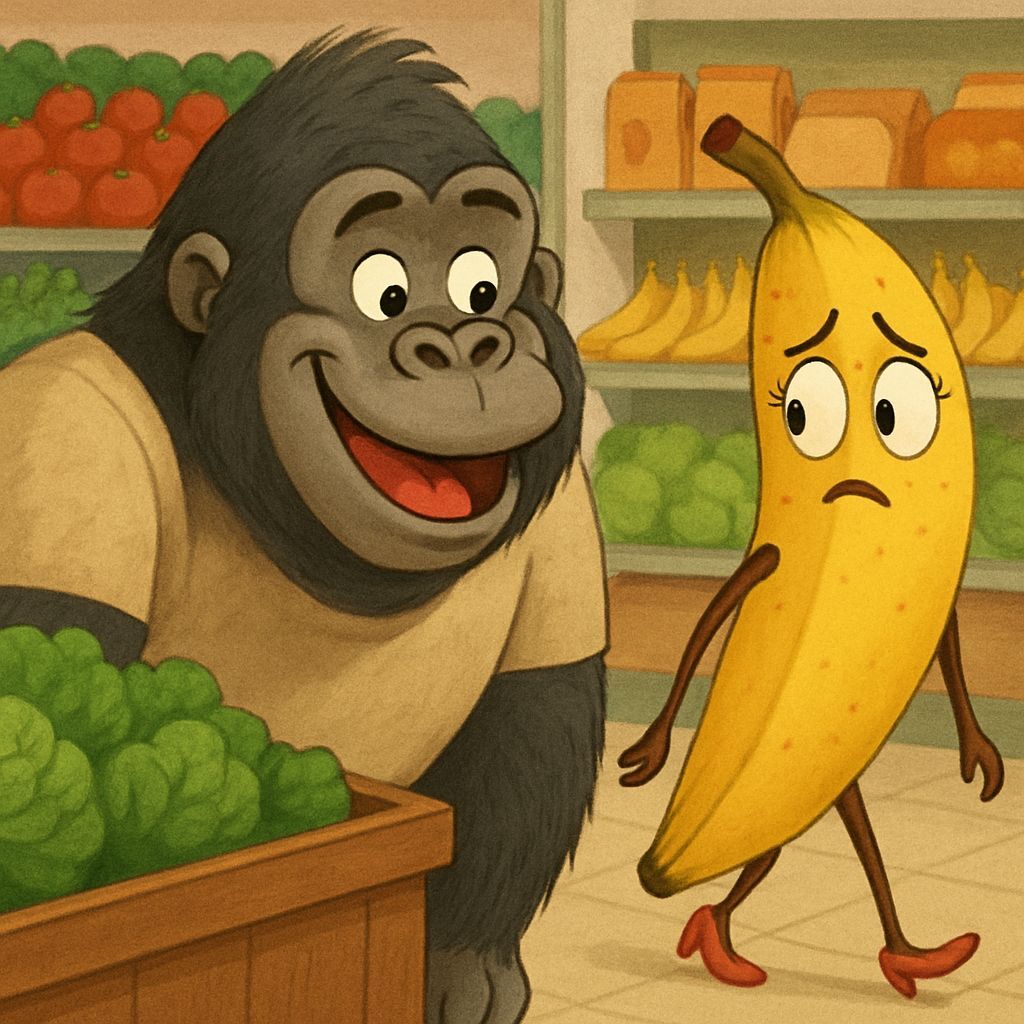 Gorilla Craves Banana at Grocery Store