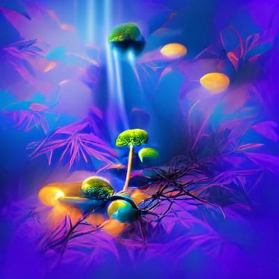 Cannabis Tree and Glowing Mushrooms in Jungle