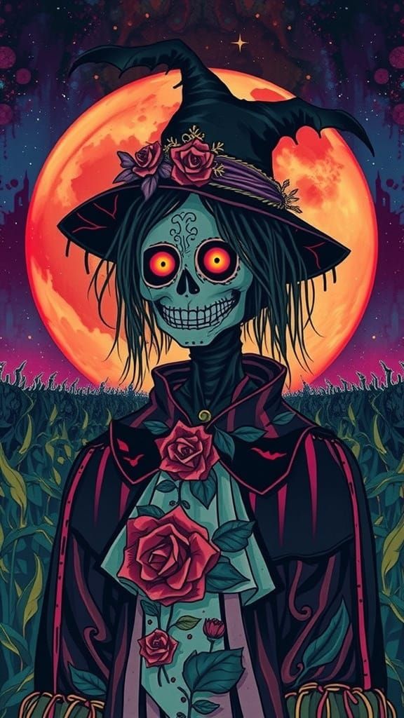 Lady Cthulhu Scarecrow in Psychedelic Watercolor Style