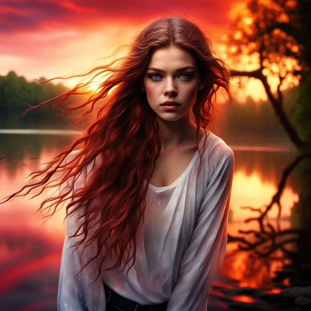 Rainy Sunset Sorceress: Hyperrealistic Fantasy Portrait