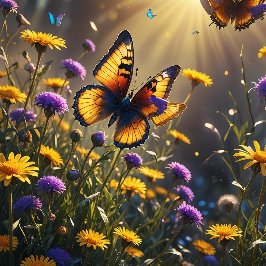 Butterfly on Dandelion in Matte Painting Style