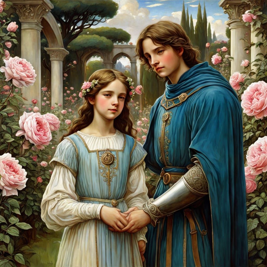 Medieval Family in Rose Garden, Anime Style