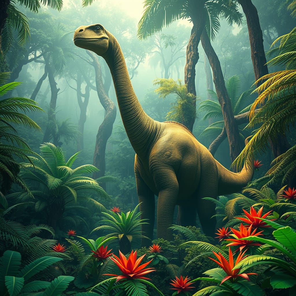 Brachiosaurus in Lush Jungle: Roger Dean & Giger Style