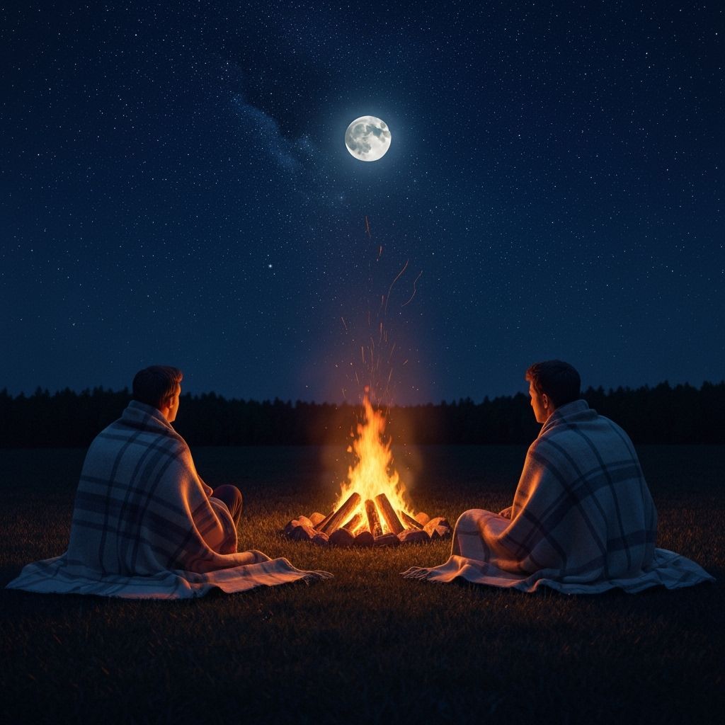 Couple Stargazing by Bonfire in Surreal Hyperrealism