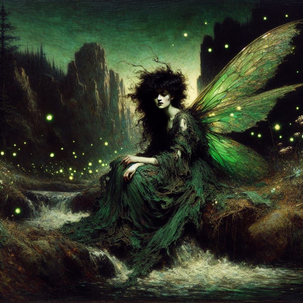 Whimsical Midnight Fairy in Oil Painting Style