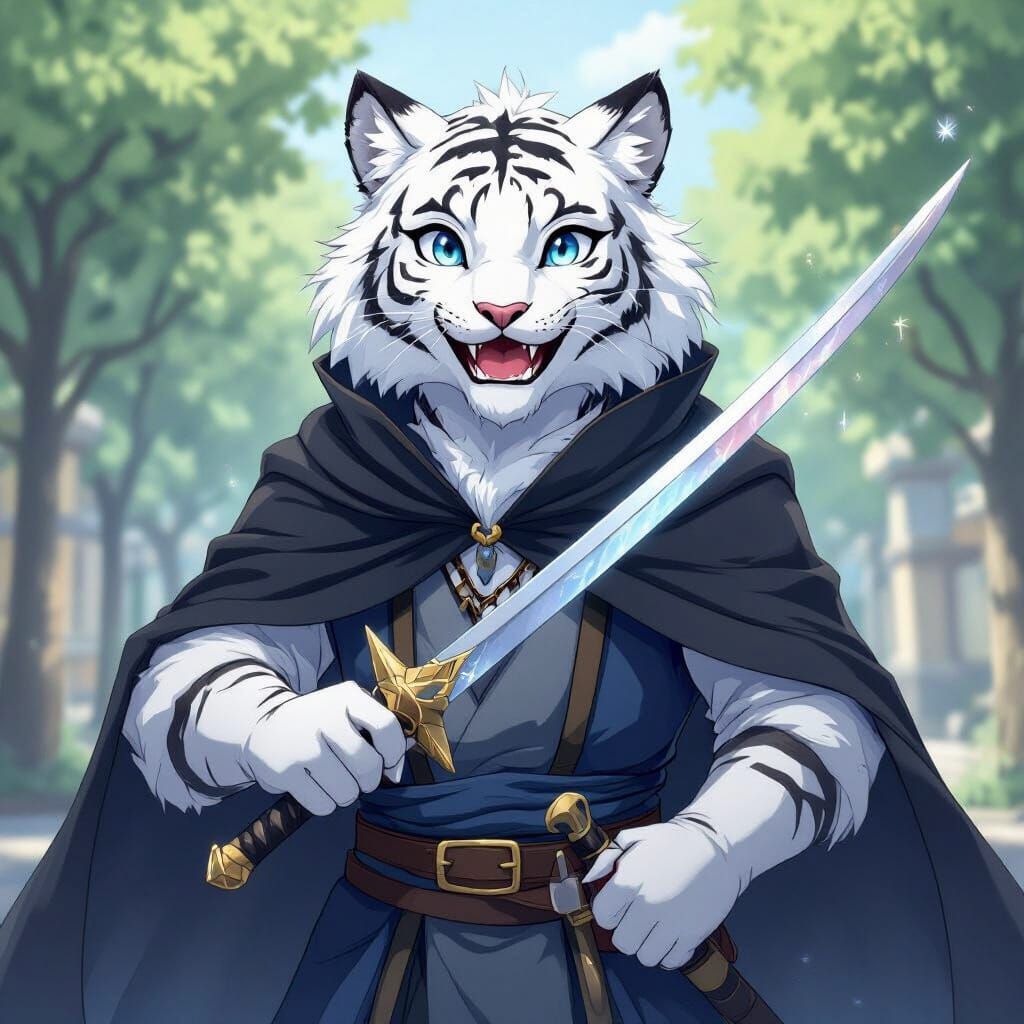 Anthropomorphic Tiger Warrior with Glowing Rapier