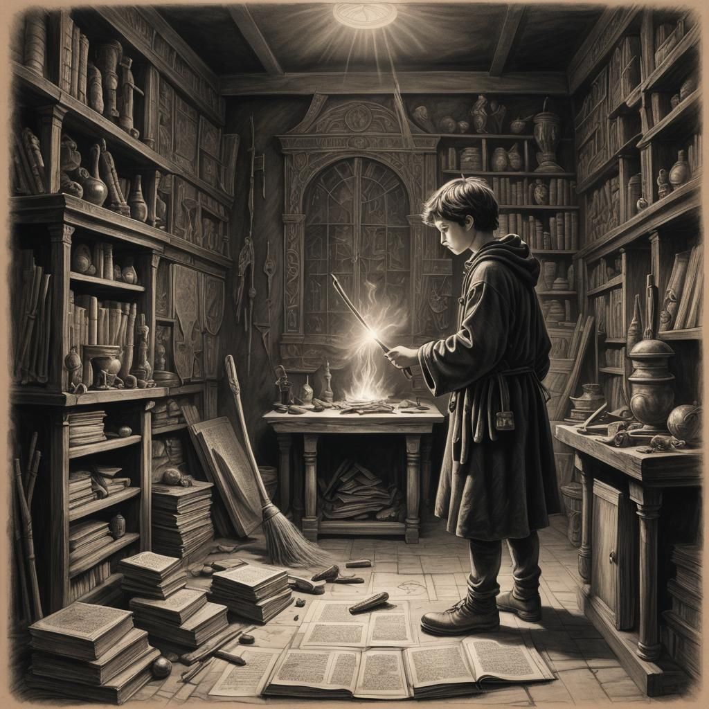 Mystical Chamber: Apprentice and Magical Broomstick