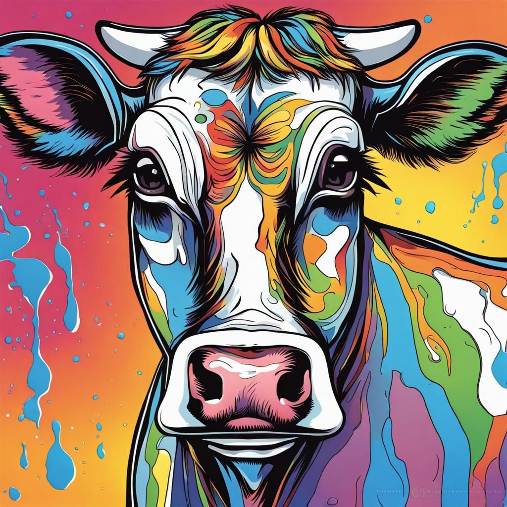 Colorful Hyperdetailed Cow Milking Scene