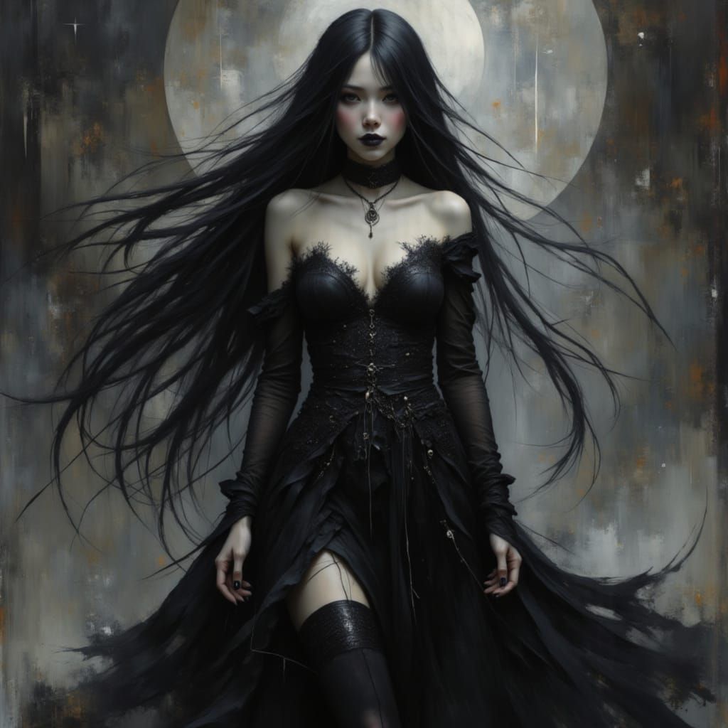 Gothic Japanese Woman in Dramatic Lighting