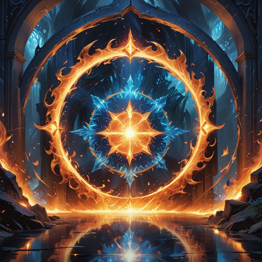 Blue Fire Gate with Magical Energy Shimmers