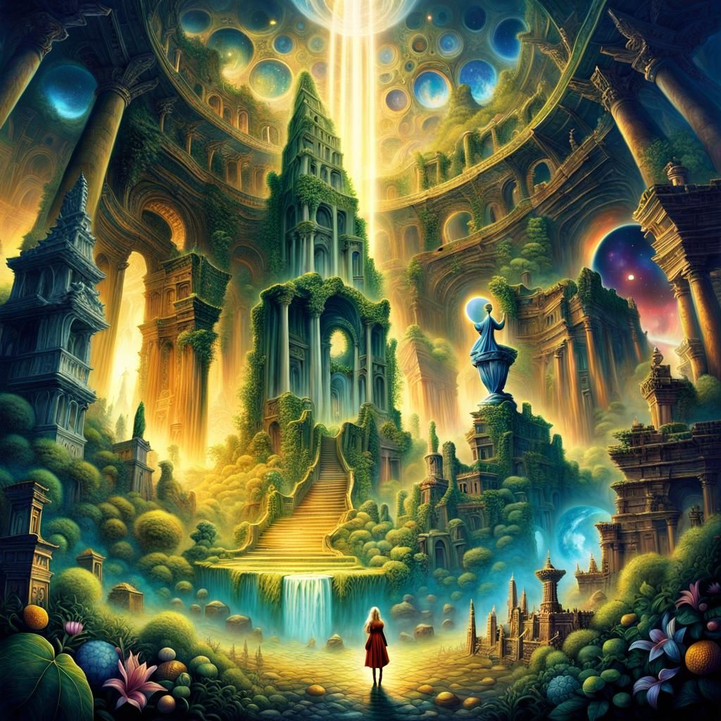 Dreamlike Figure Amidst Crumbling Ruins as Digital Art