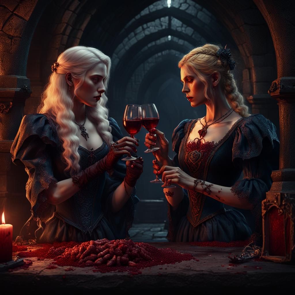 Romantic Vampire Scene in Dark Dungeon: Fantasy Art