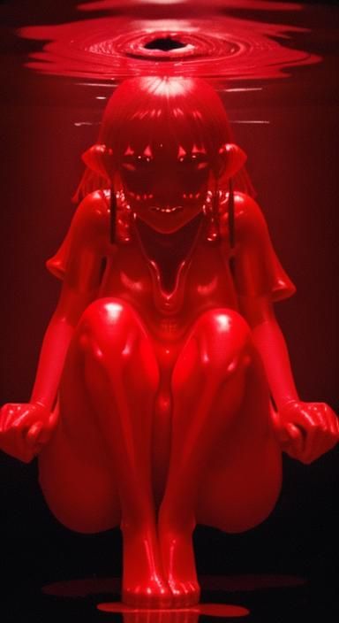 Glowing Red Slime Girl in Dark Room