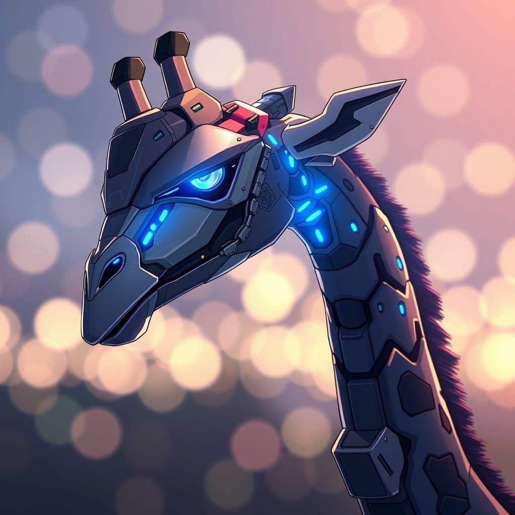 A long necked anime mecha giraffe with bokeh background #1