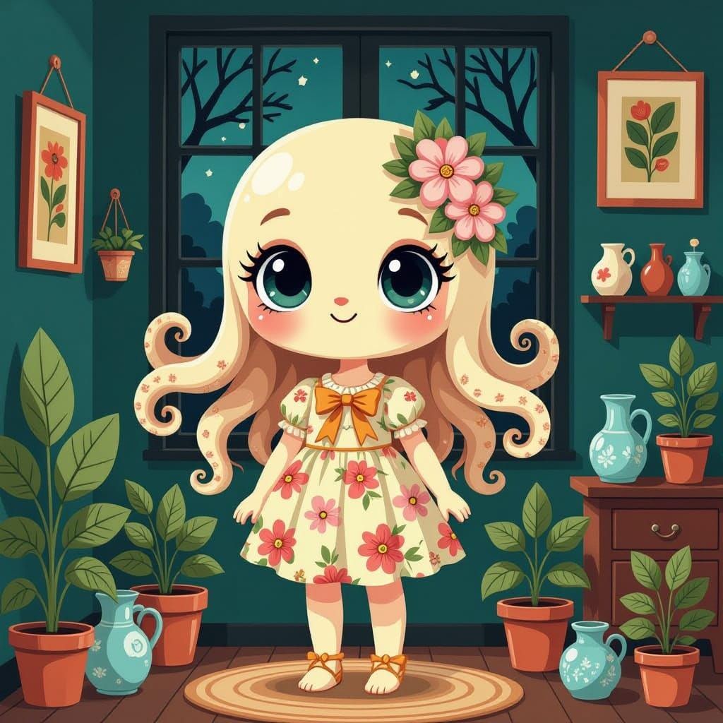 Fantasy Creature in Dreamlike Indoor Garden