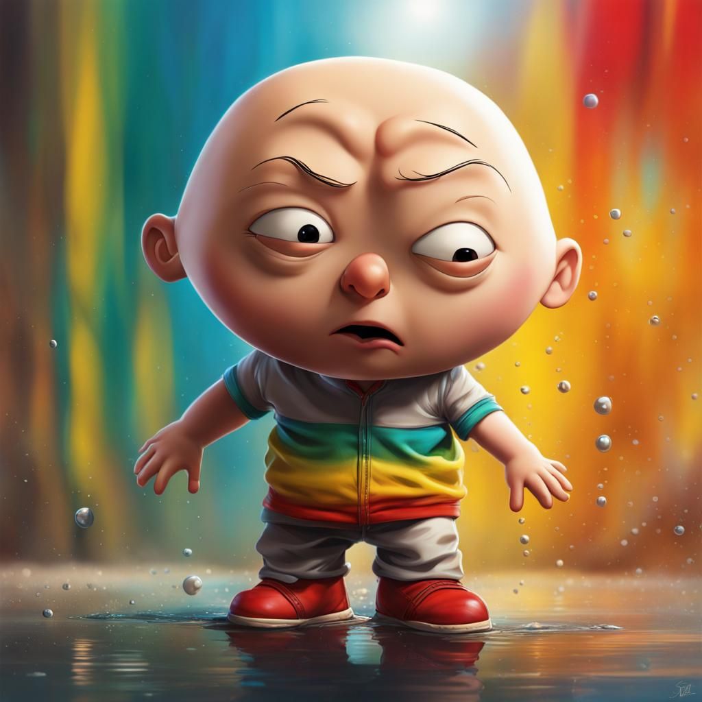 Hyperrealistic Stewie Griffin Splash Art Portrait