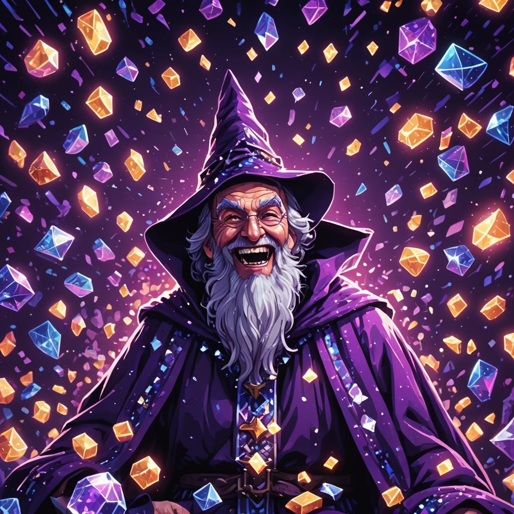 Wizard Laughing in Diamonds, 8-Bit Video Game Style