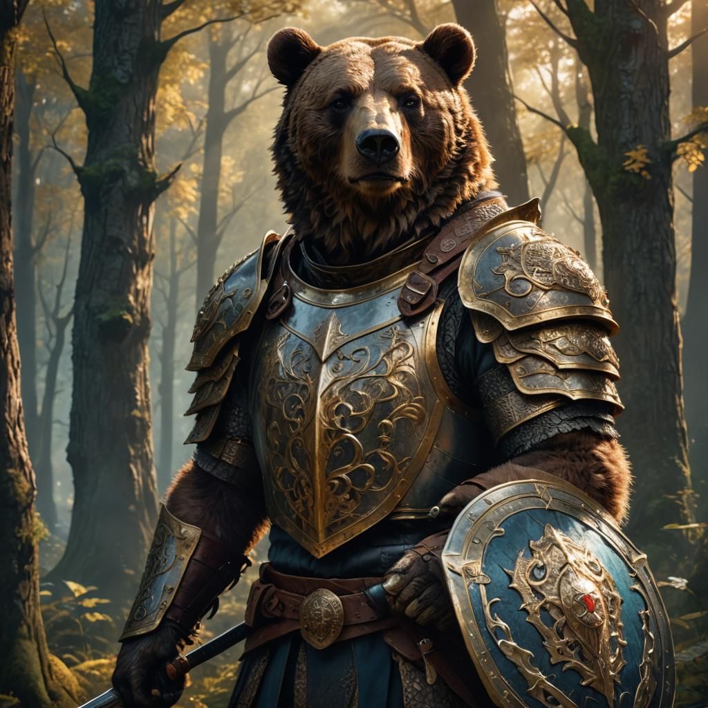 Armored Bear Warrior in Mystical Forest