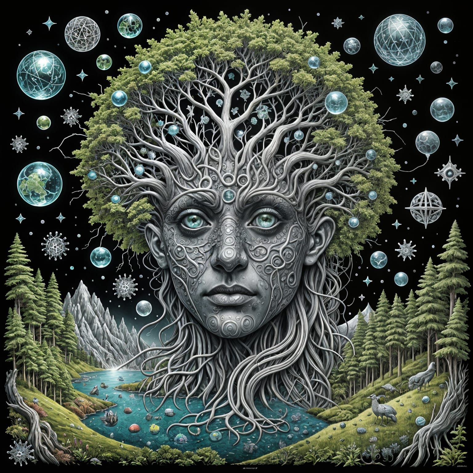 Vibrant Holographic Landscapes in Dark Academia Style