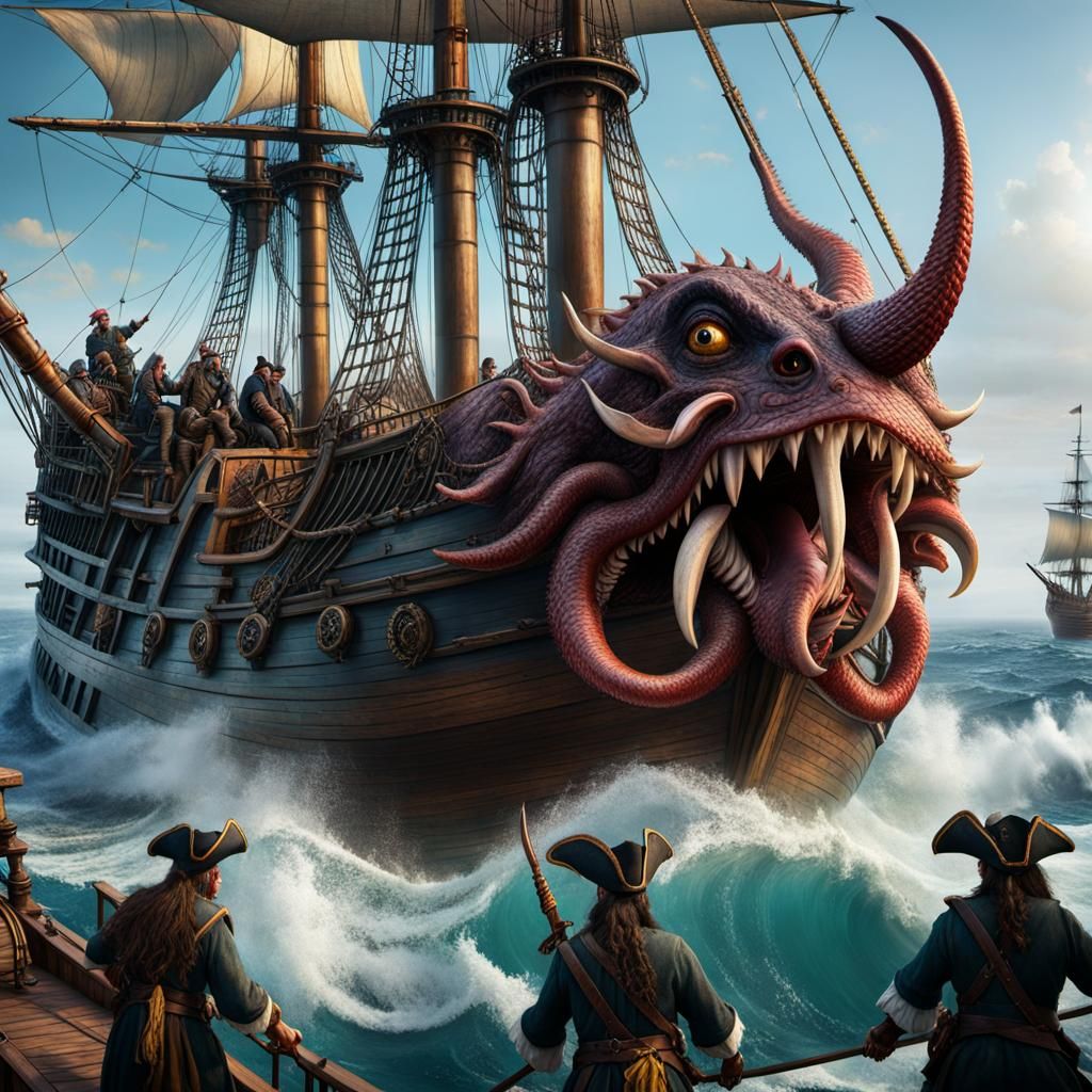 Kraken Attack on Pirate Ship: Hyperrealistic Concept Art