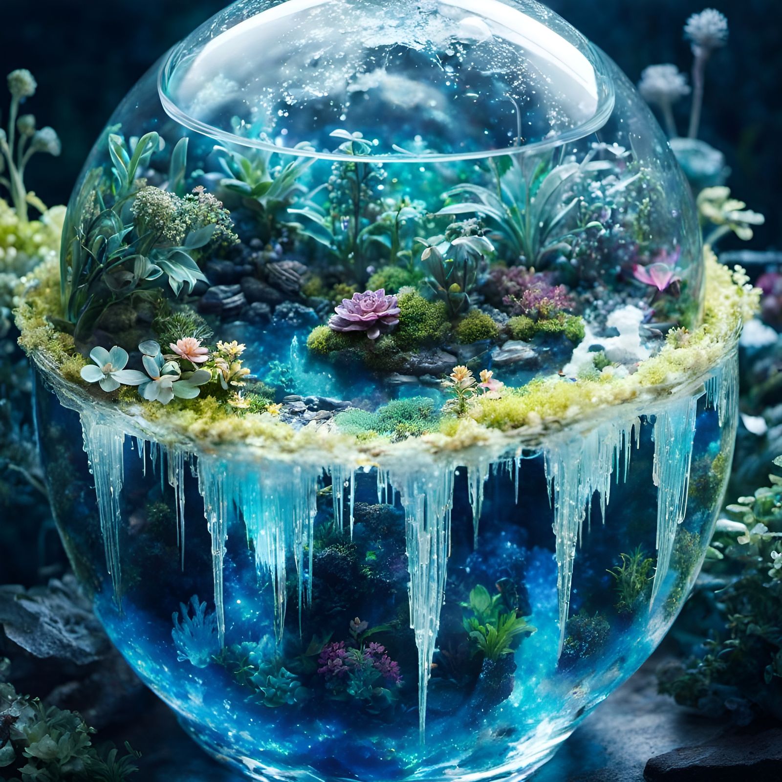 Sparkly Crystal Terrarium with Bioluminescent Waterfall