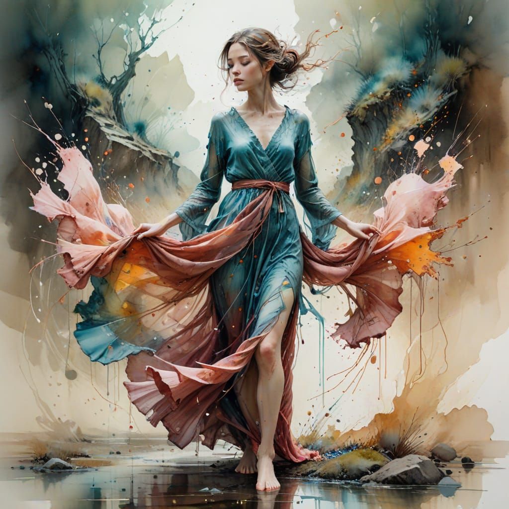 Ethereal Dancer in Watercolor Splash Art Style