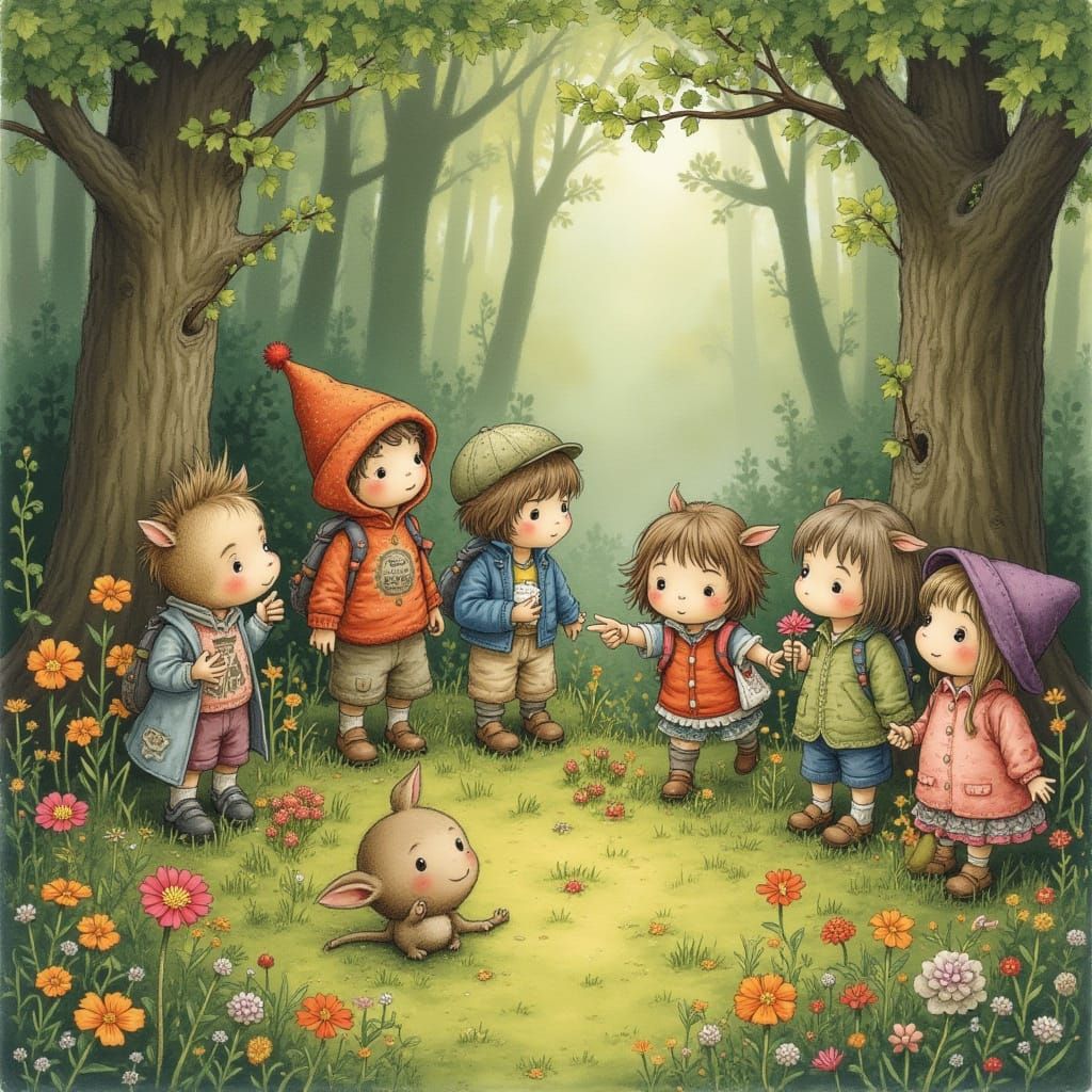 Forest School Adventure: Whimsical Vintage Illustration