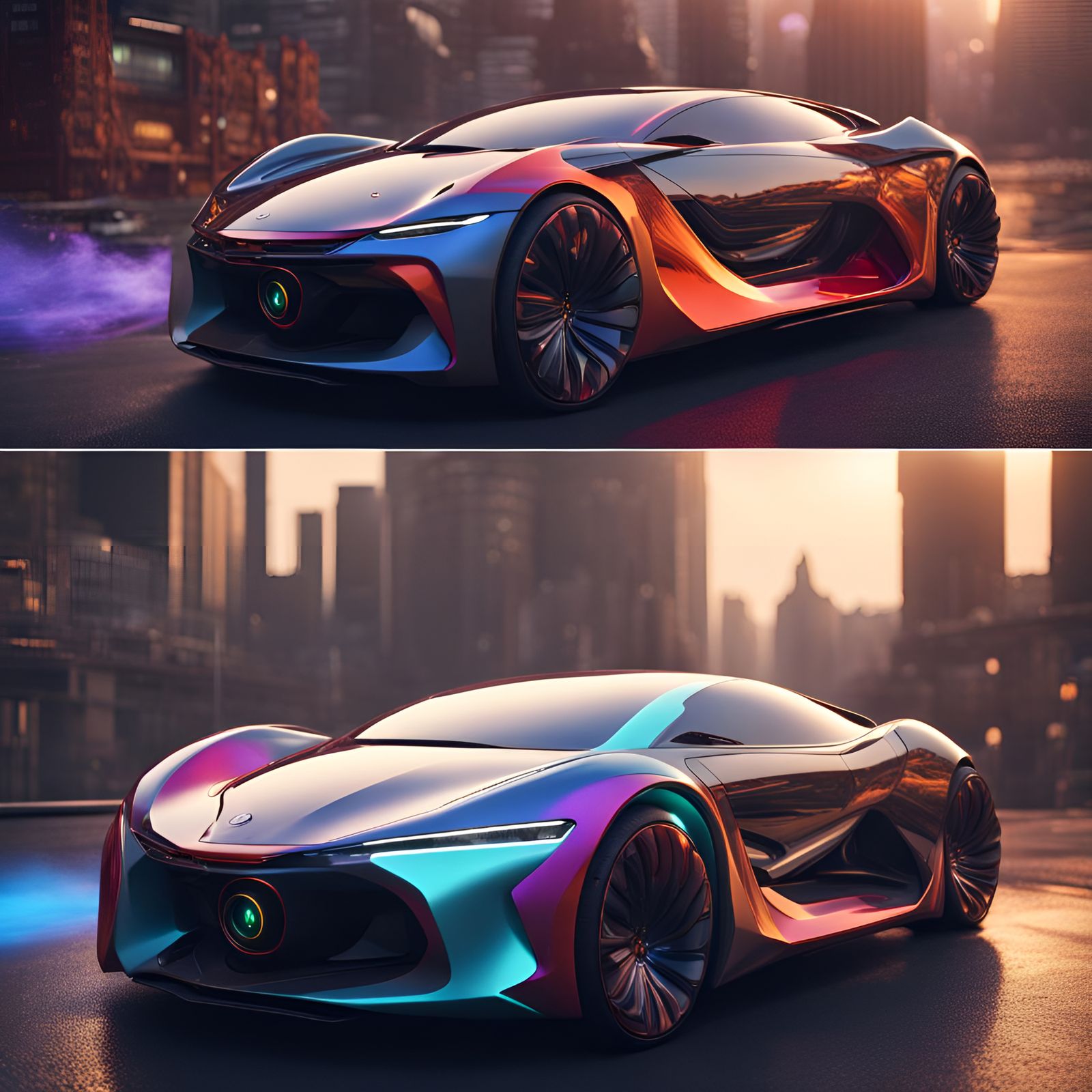 Futuristic Multicolored Car Concept Art